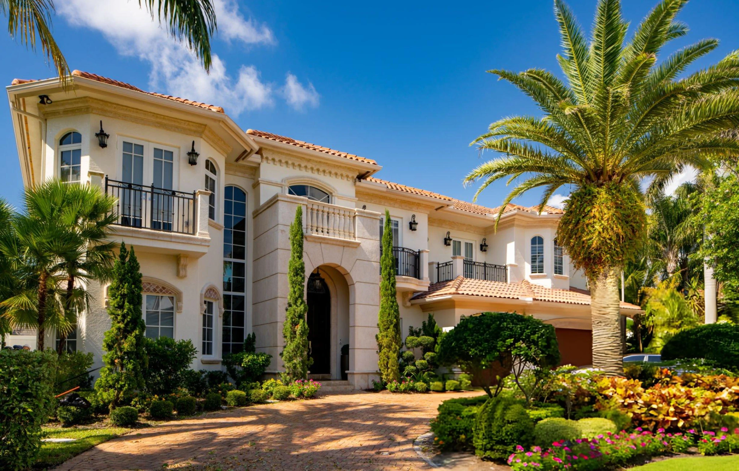 Luxury residence with palm trees