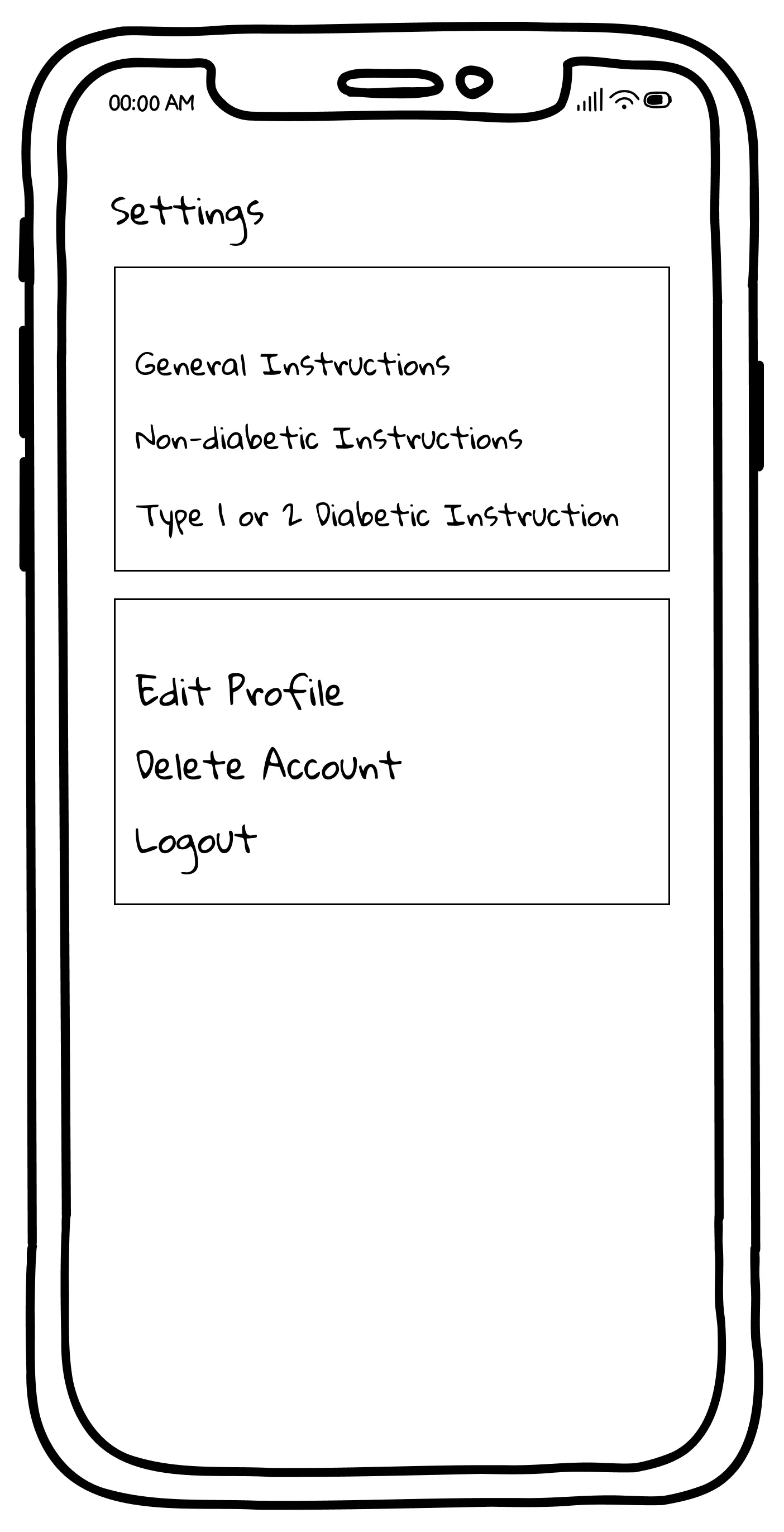 Settings Wireframe