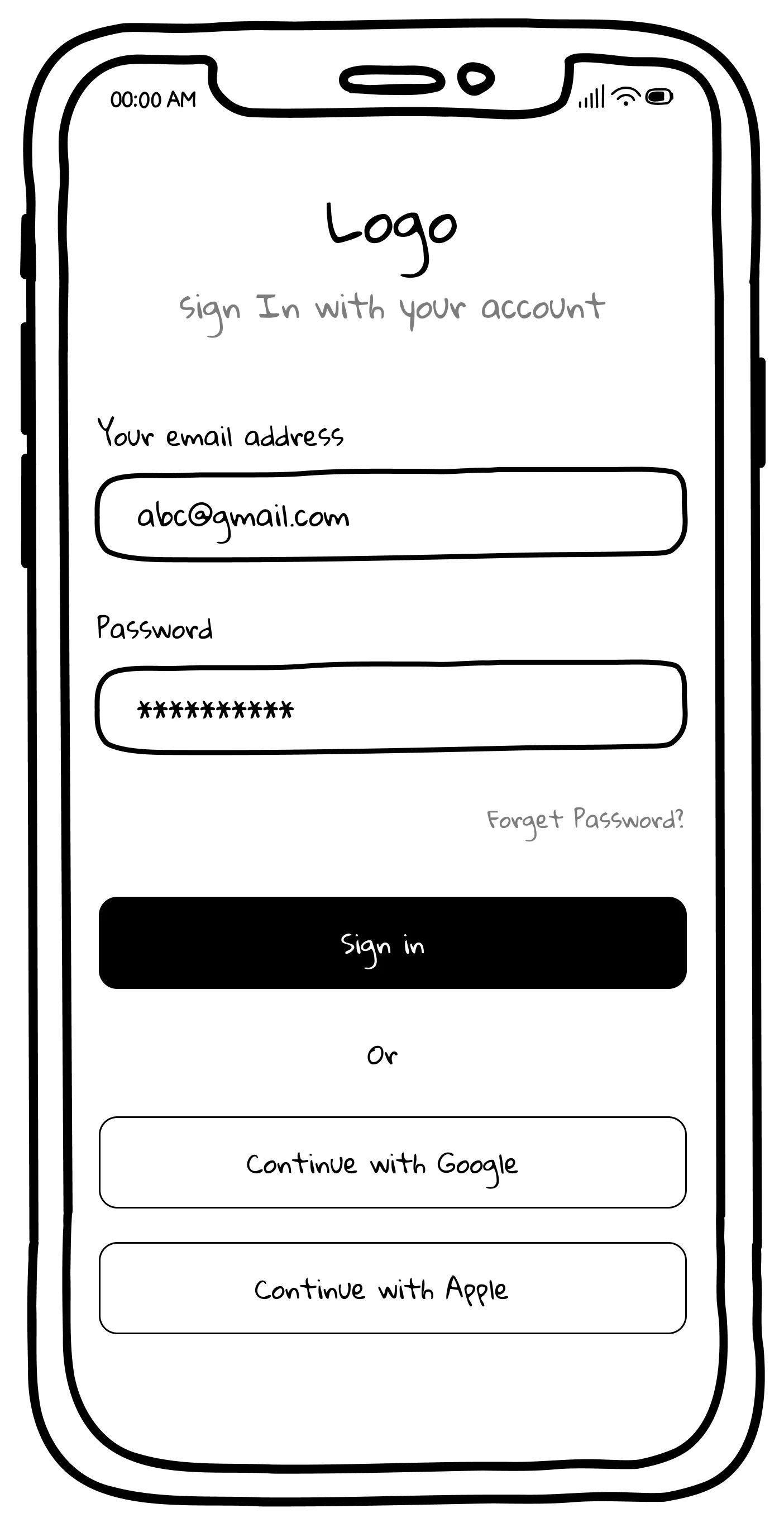 Login Screen Wireframe