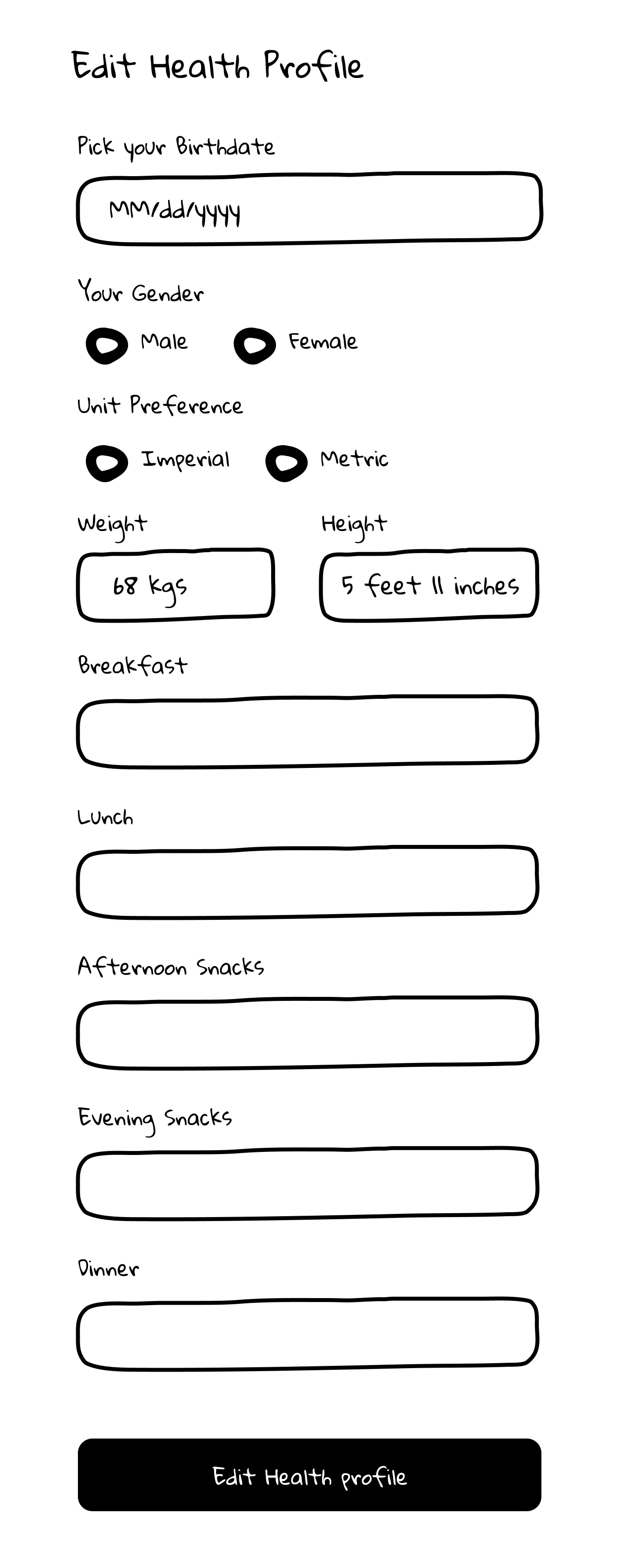 Edit Health Profile Wireframe
